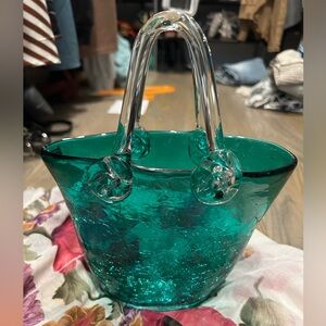 Murano Green Crackle Glass Purse - Vintage